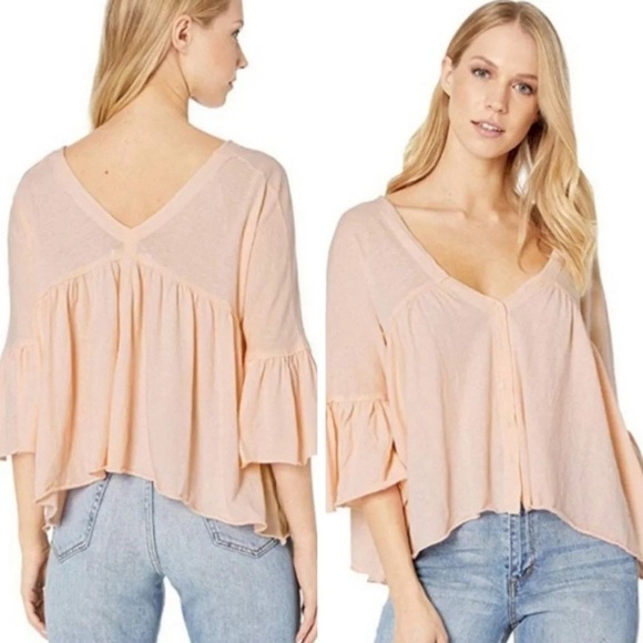 We The Free Pink Flowy Relaxed Boho Cottagecore Blouse XS Raw Hem Button Front - Picture 10 of 10